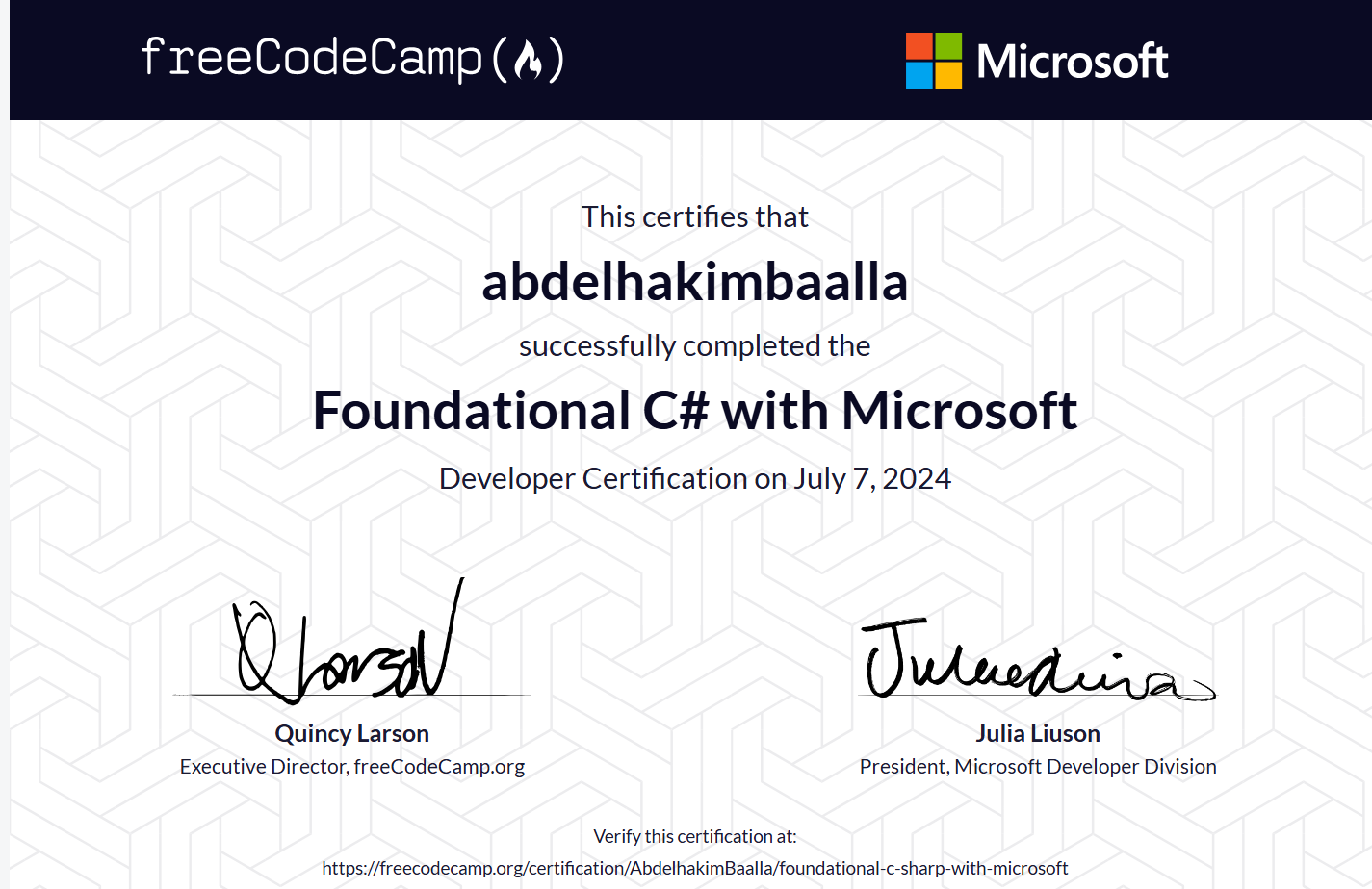 freeCodeCamp C# certificate